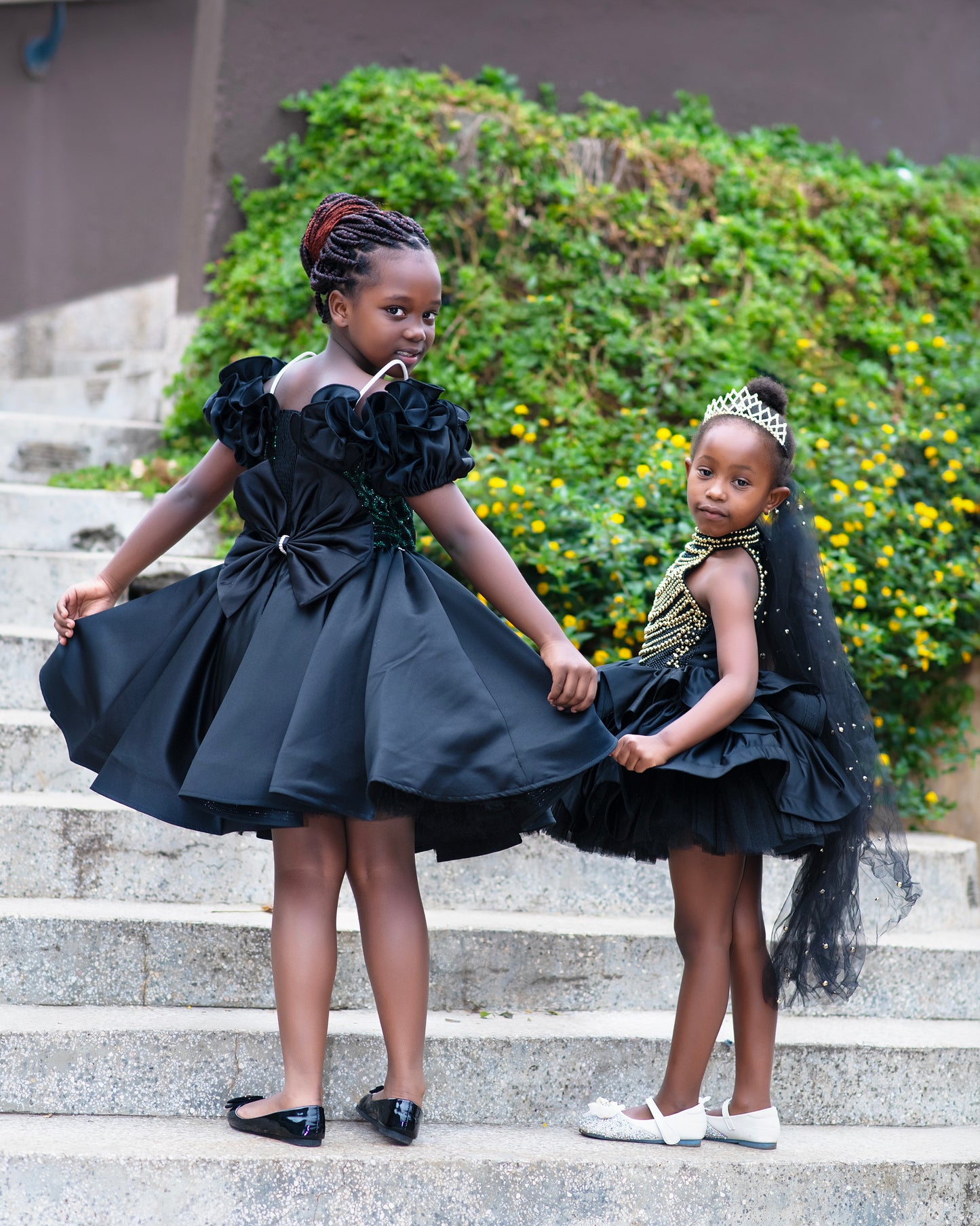 Black Rose Bloom Dress – Girls Occasion Gown with Embroidered Details