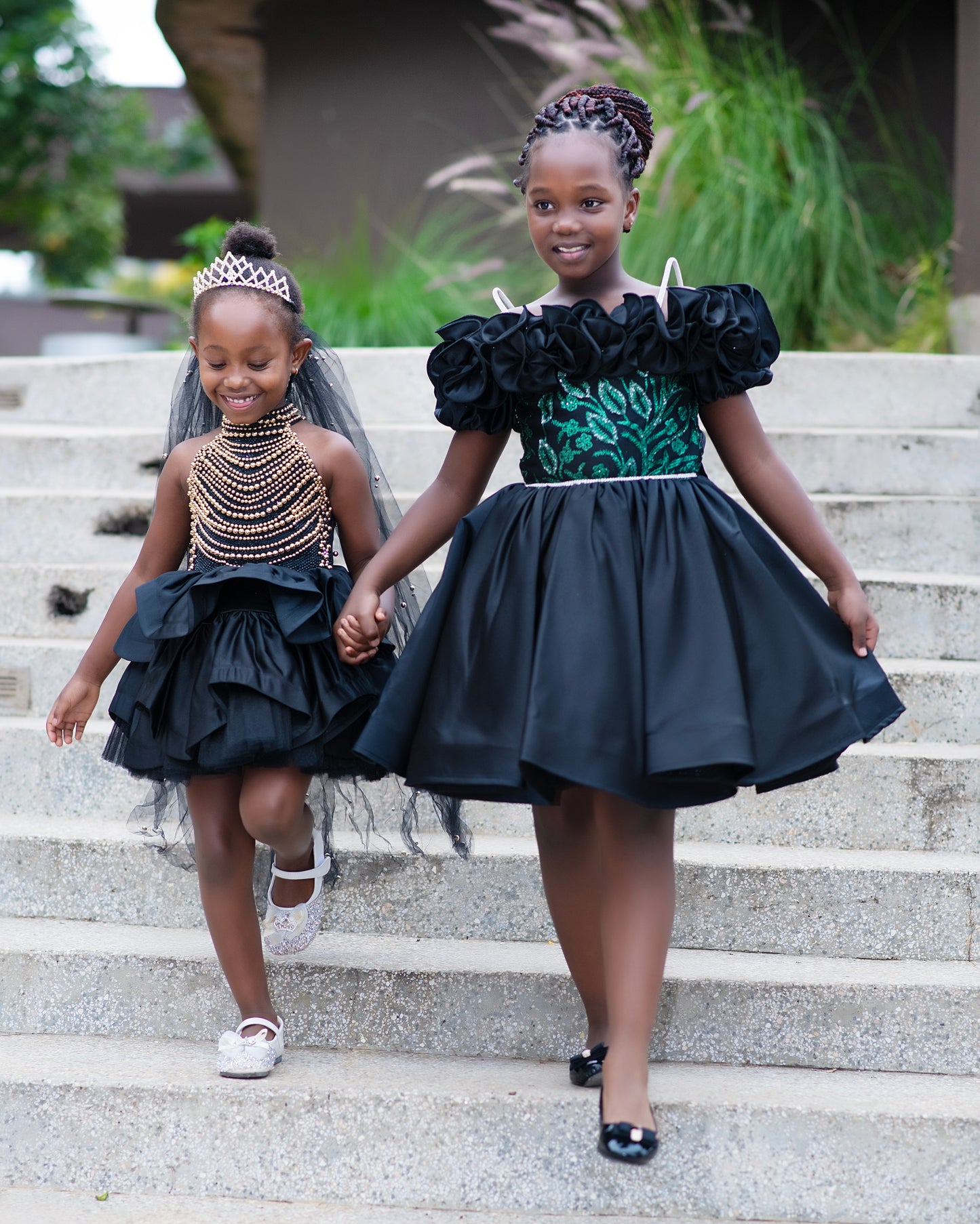 Black Rose Bloom Dress – Girls Occasion Gown with Embroidered Details