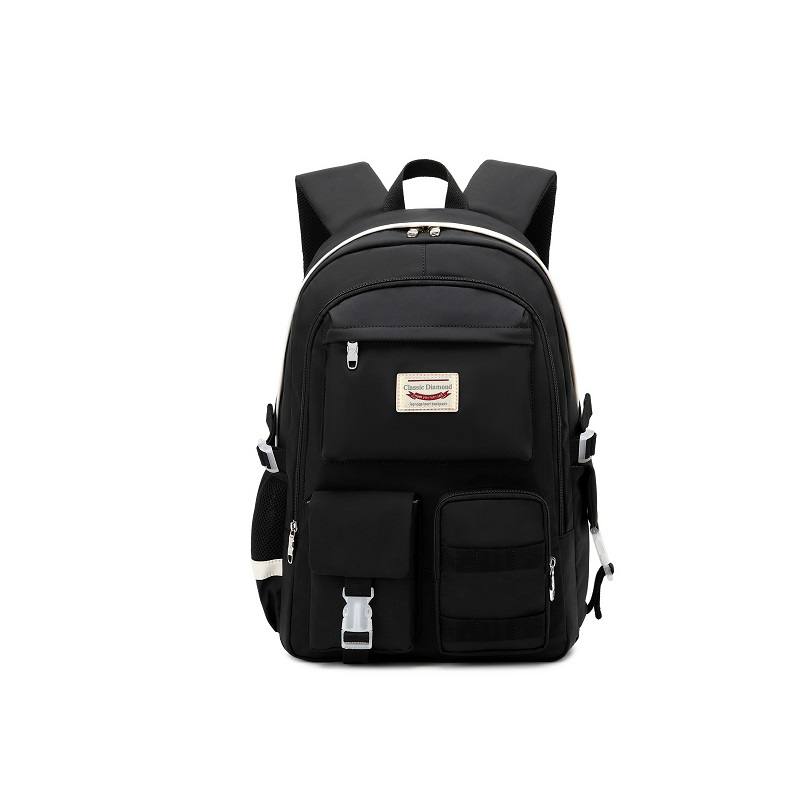 Classic Black Multi-Pocket Backpack, Durable & Stylish School Bag