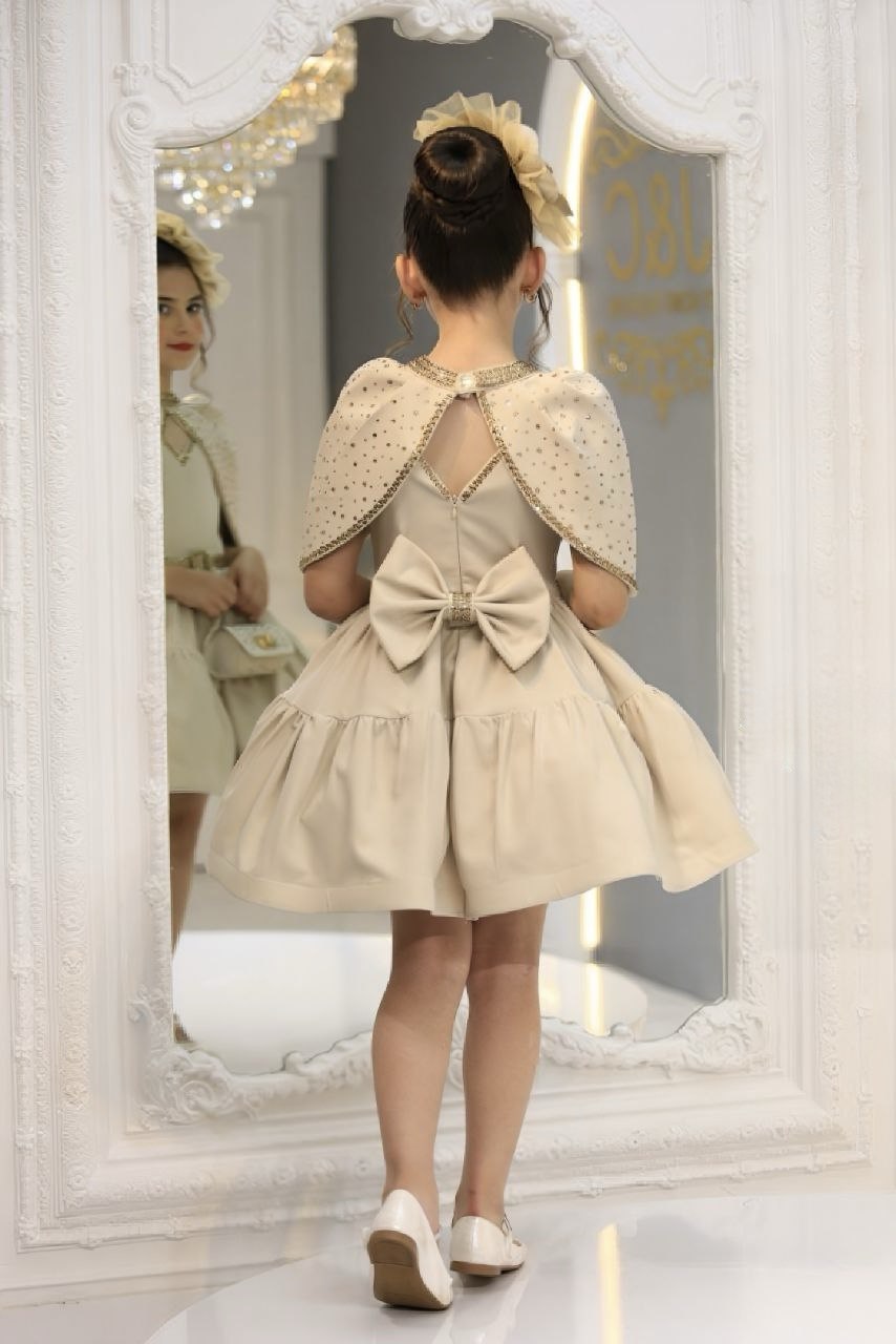 Luxury Cotton Princess Dress – Hand-Beaded Gown with Cape, Purse & Fascinator