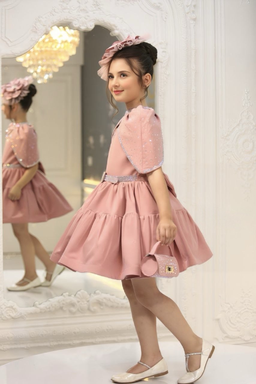 Luxury Cotton Princess Dress – Hand-Beaded Gown with Cape, Purse & Fascinator