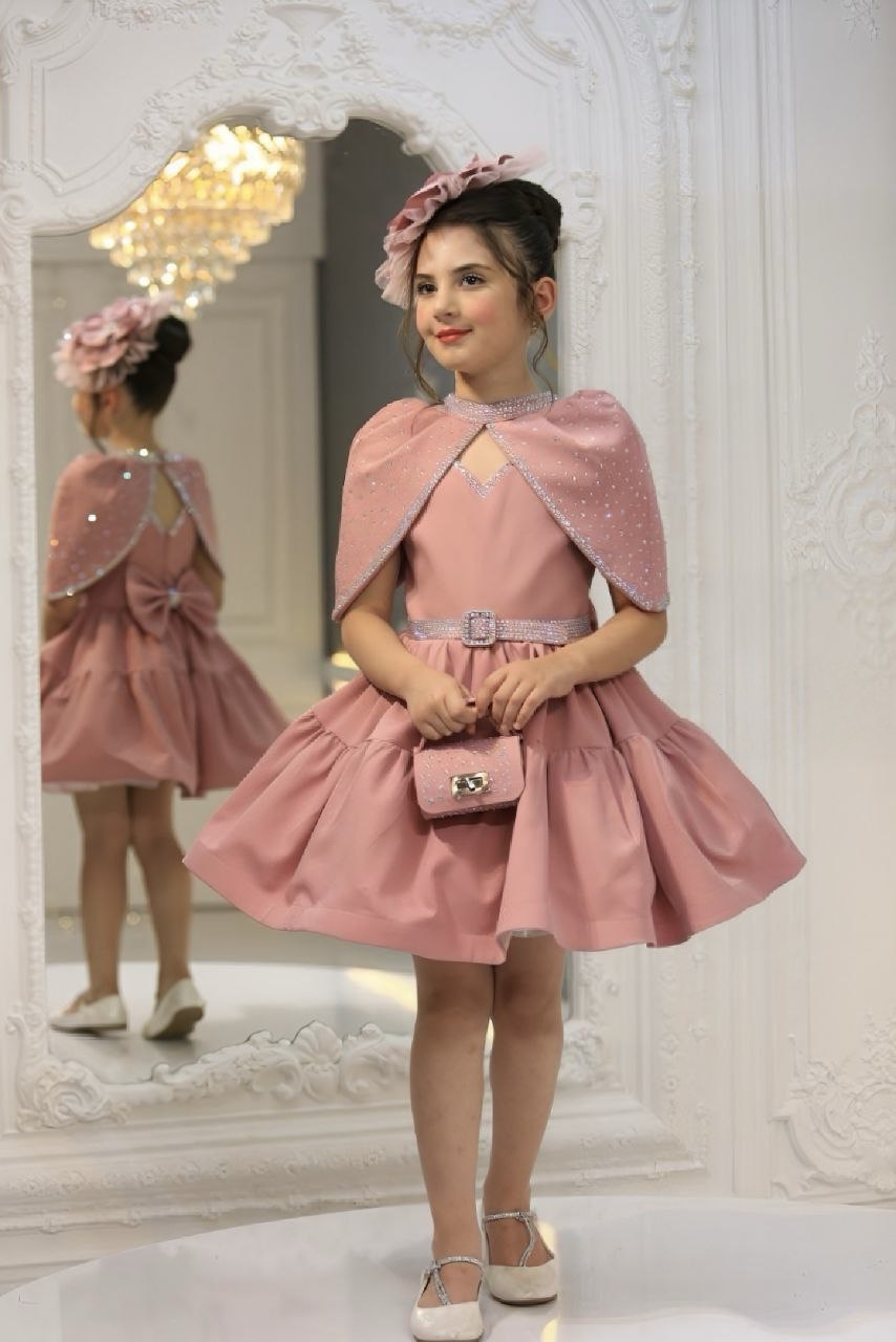 Luxury Cotton Princess Dress – Hand-Beaded Gown with Cape, Purse & Fascinator