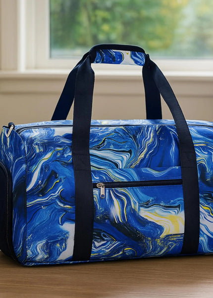 Marble Print Duffel Bag – Travel, Gym & Swimming Bag with Shoe & Wet Compartment