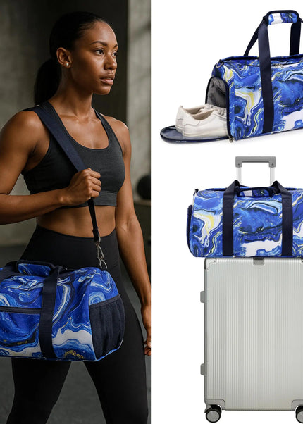 Marble Print Duffel Bag – Travel, Gym & Swimming Bag with Shoe & Wet Compartment