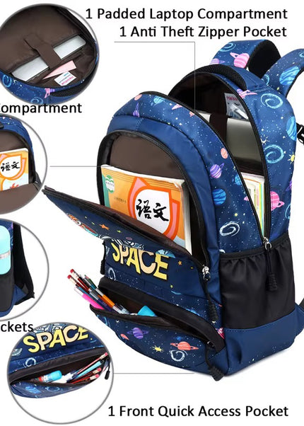 Boys Space Astronaut 3-in-1 Waterproof School Backpack Set – Ages 5–10
