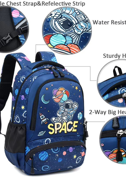 Boys Space Astronaut 3-in-1 Waterproof School Backpack Set – Ages 5–10