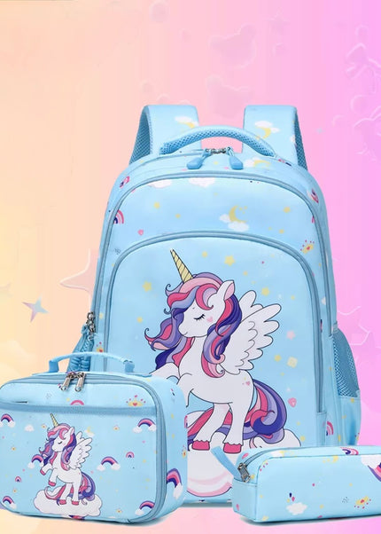 Girls Unicorn 3-in-1 Waterproof School Backpack Set – Blue – Ages 5–10