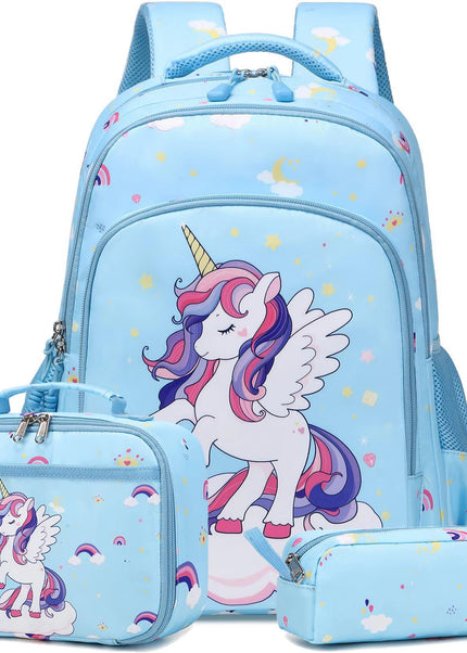 Girls Unicorn 3-in-1 Waterproof School Backpack Set – Blue – Ages 5–10