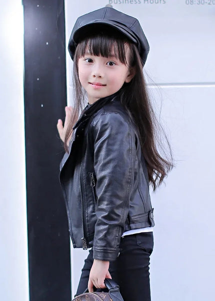 Kids Classic Leather Biker Jacket - Black