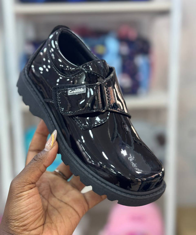 Crabkids Boys Wetlook School Shoes - P650308