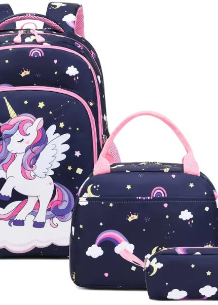 Girls Unicorn 3-in-1 Waterproof School Backpack Set – Navy – Ages 5–10