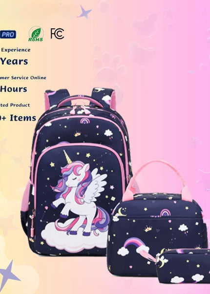 Girls Unicorn 3-in-1 Waterproof School Backpack Set – Navy – Ages 5–10