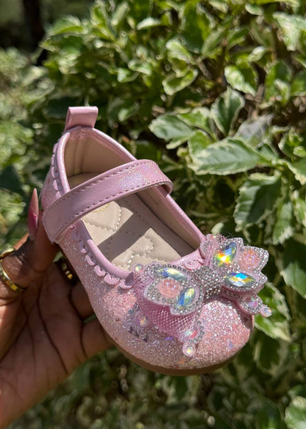 MY5162 - Glitter Mary Jane Flats with Crown Bow Detail & Ankle Strap