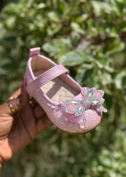 MY5162 - Glitter Mary Jane Flats with Crown Bow Detail & Ankle Strap