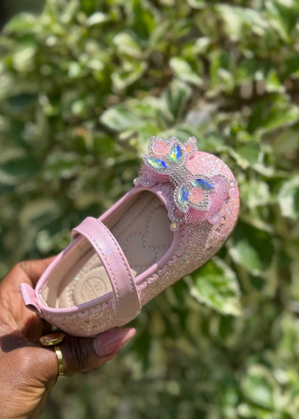 MY5162 - Glitter Mary Jane Flats with Crown Bow Detail & Ankle Strap