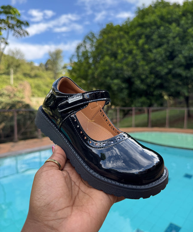 Stellar Steps Girls Patent Wipe-Clean School Shoes – Stylish, Light, No Polish Needed - S942401