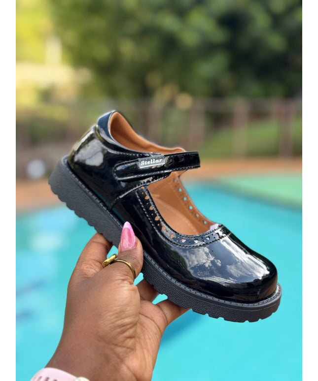 Stellar Steps Girls Patent Wipe-Clean School Shoes – Stylish, Light, No Polish Needed - S942401
