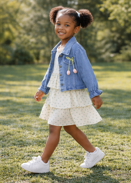 Girls Floral Dress & Denim Jacket Two-Piece Set
