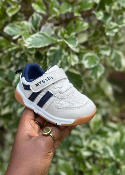 MY2310 - Unisex Baby Pre-Walker Sneakers - Soft Sole First Walking Shoes with Velcro Strap for Infants & Toddlers - Classic Stripe Design