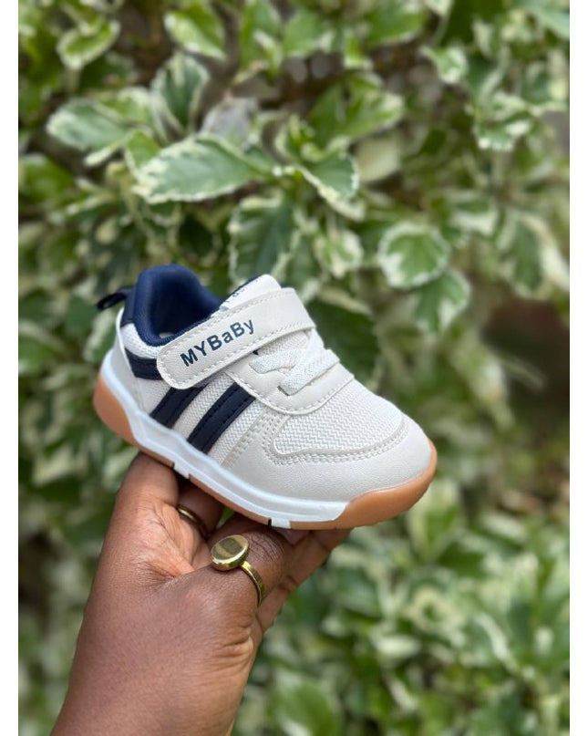 MY2310 - Unisex Baby Pre-Walker Sneakers - Soft Sole First Walking Shoes with Velcro Strap for Infants & Toddlers - Classic Stripe Design