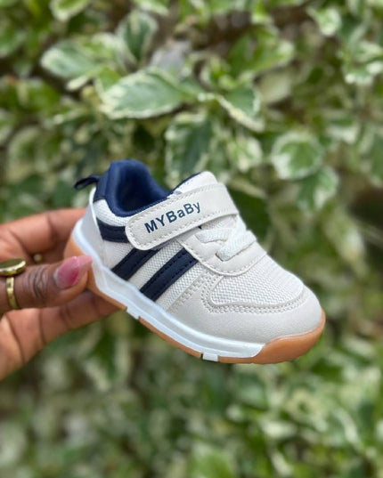 MY2310 - Unisex Baby Pre-Walker Sneakers - Soft Sole First Walking Shoes with Velcro Strap for Infants & Toddlers - Classic Stripe Design