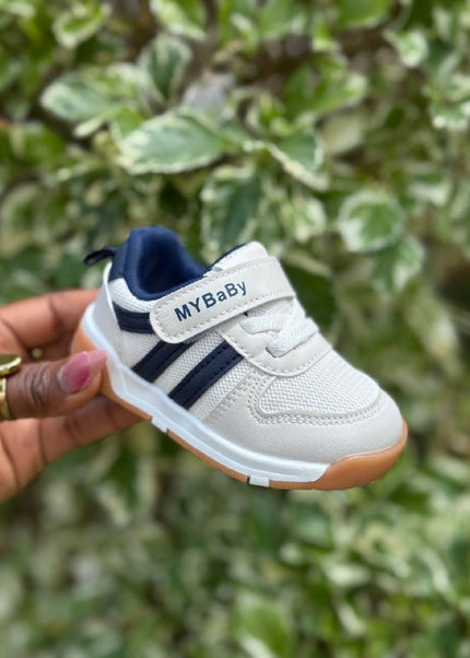 MY2310 - Unisex Baby Pre-Walker Sneakers - Soft Sole First Walking Shoes with Velcro Strap for Infants & Toddlers - Classic Stripe Design