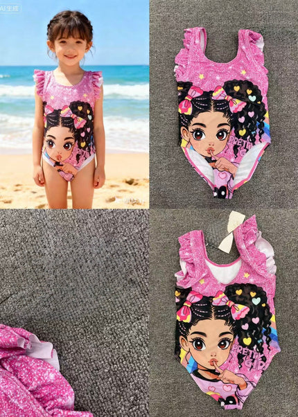 Purple Baby Girl Swimming Costume - One-Piece Ruffled Swimsuit