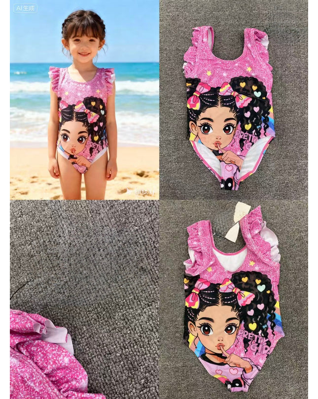 Purple Baby Girl Swimming Costume - One-Piece Ruffled Swimsuit