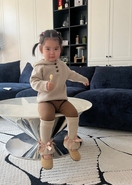 Kids Ribbed Knit 3-Piece Set - Hooded Sweater, Pants & Leg Warmers