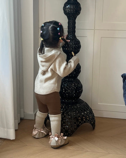 Kids Ribbed Knit 3-Piece Set - Hooded Sweater, Pants & Leg Warmers