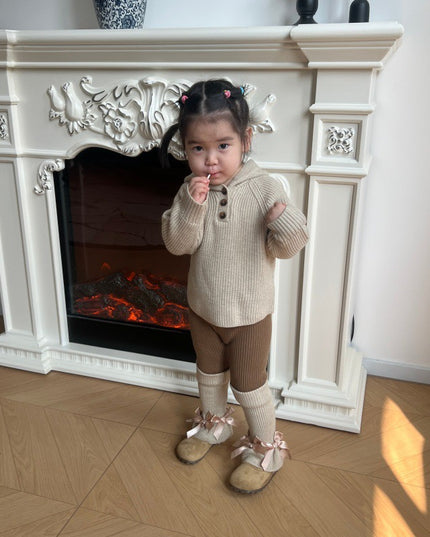 Kids Ribbed Knit 3-Piece Set - Hooded Sweater, Pants & Leg Warmers
