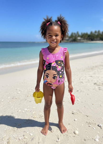 Purple Baby Girl Swimming Costume - One-Piece Ruffled Swimsuit