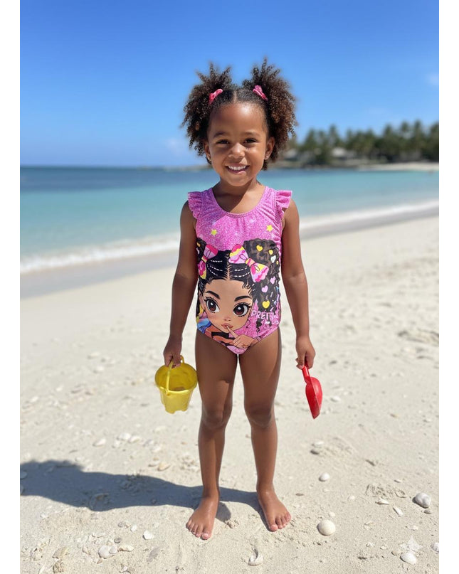 Purple Baby Girl Swimming Costume - One-Piece Ruffled Swimsuit