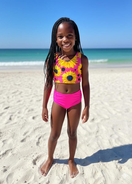 Girls Sunflower Bikini Set with Cover-Up - 3-Piece and 2 Piece Swim Set