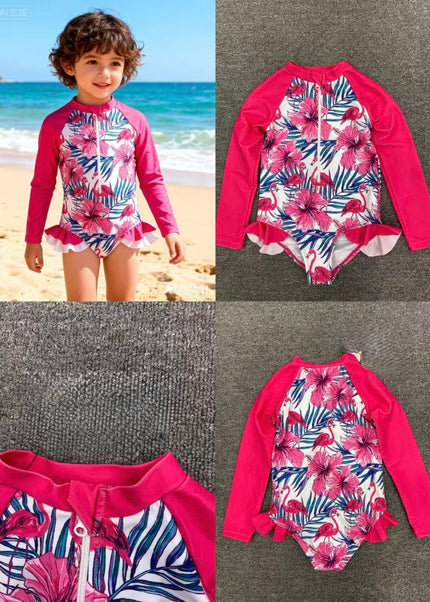 Tropical Floral Baby Girl Swimming Costume - Pink Flamingo