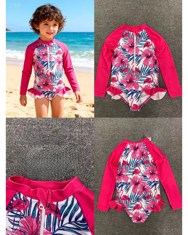 Tropical Floral Baby Girl Swimming Costume - Pink Flamingo
