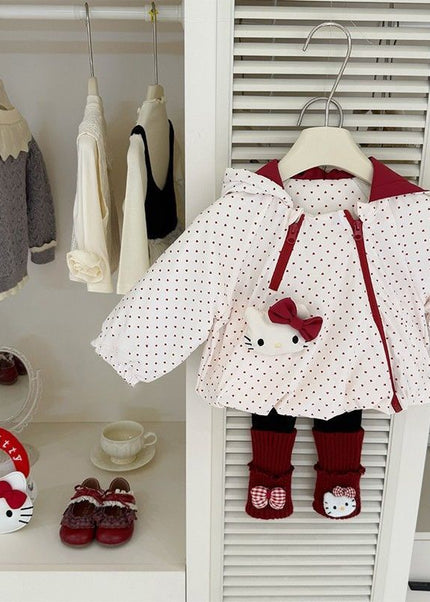 Girls Heart Print Quilted Jacket with Character Pocket