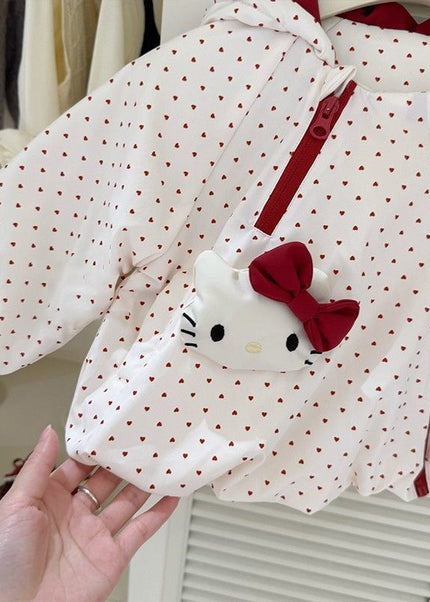 Girls Heart Print Quilted Jacket with Character Pocket