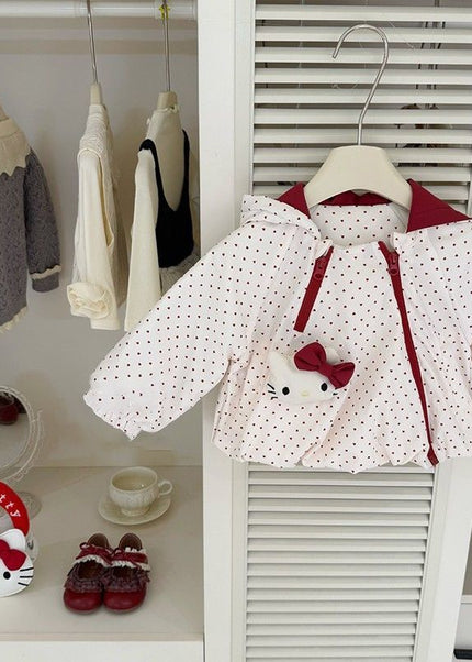 Girls Heart Print Quilted Jacket with Character Pocket