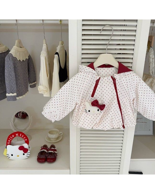 Girls Heart Print Quilted Jacket with Character Pocket