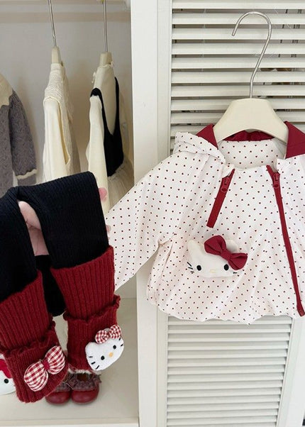 Girls Heart Print Quilted Jacket with Character Pocket