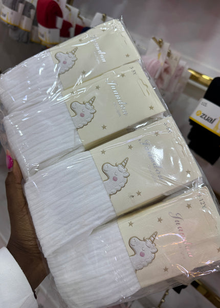 Girls White Unicorn Stockings – Soft Cotton Tights