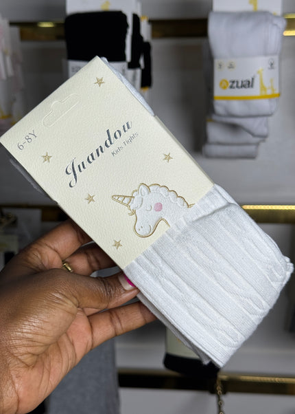 Girls White Unicorn Stockings – Soft Cotton Tights