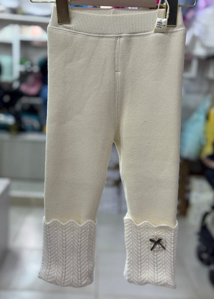 Girls Ribbed Tights with Cable Knit Trim