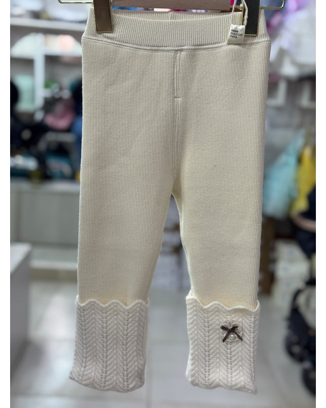Girls Ribbed Tights with Cable Knit Trim