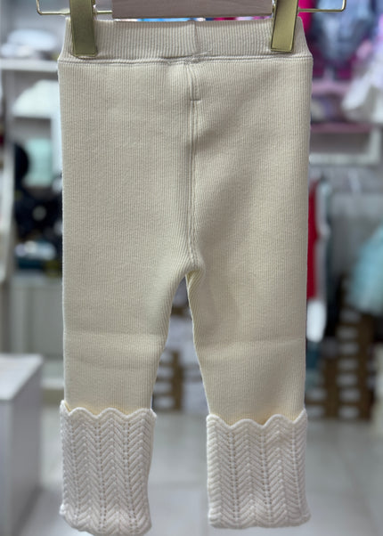 Girls Ribbed Tights with Cable Knit Trim