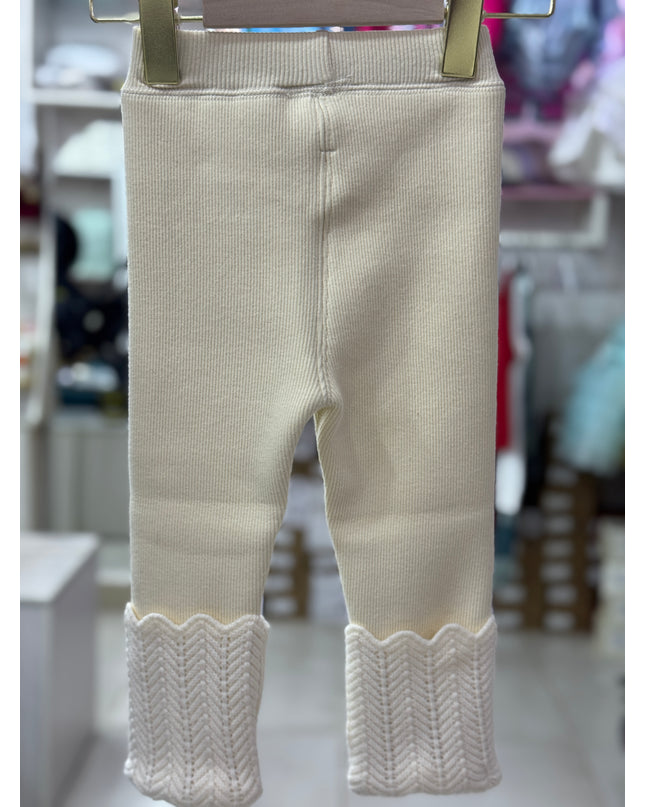 Girls Ribbed Tights with Cable Knit Trim