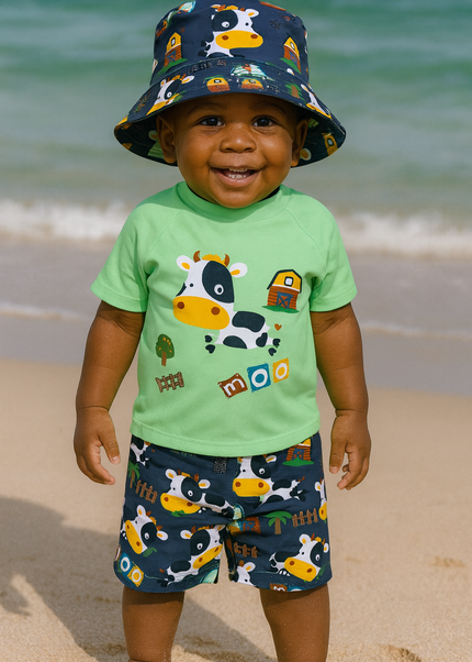 Boys 3-Piece Cow Swim Set – Top, Shorts & Hat