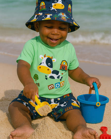 Boys 3-Piece Cow Swim Set – Top, Shorts & Hat