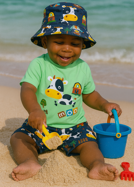 Boys 3-Piece Cow Swim Set – Top, Shorts & Hat